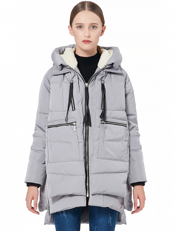 Damen Wintermantel mit Reißverschluss und Kapuze FT061