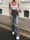 Damen High Waist Ausgestellte Jeans mit Destroyed-Details FH158
