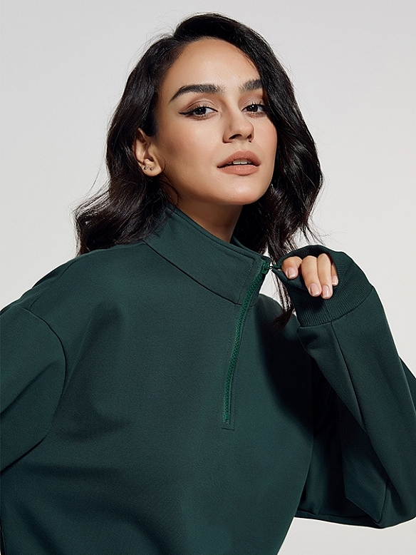 Damen Kurzes Sport Sweatshirt mit Zipper FT067