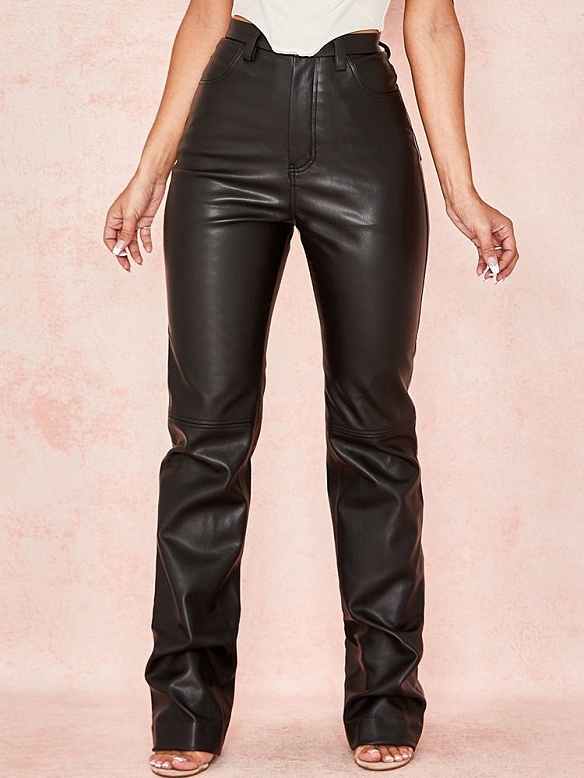 Damen Hose aus Lederimitat mit geradem Schnitt FH095