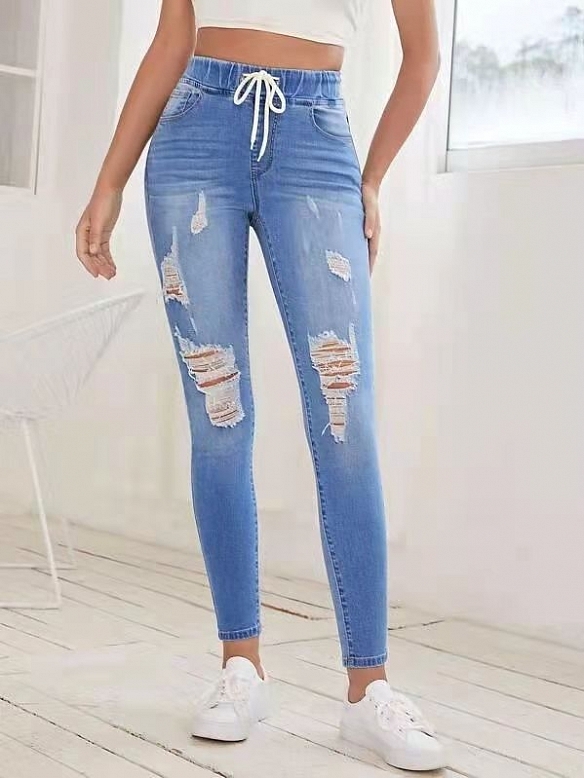 Damen Skinny High Jeans mit Kordelzug FH151