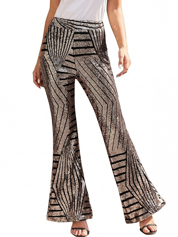 Damen Hohe Taille Ausgestellte Pailletten-Leggings FH237