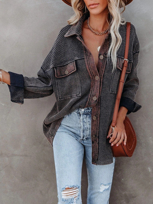 Damen Hemdjacke mit Turn-down-Kragen FT057