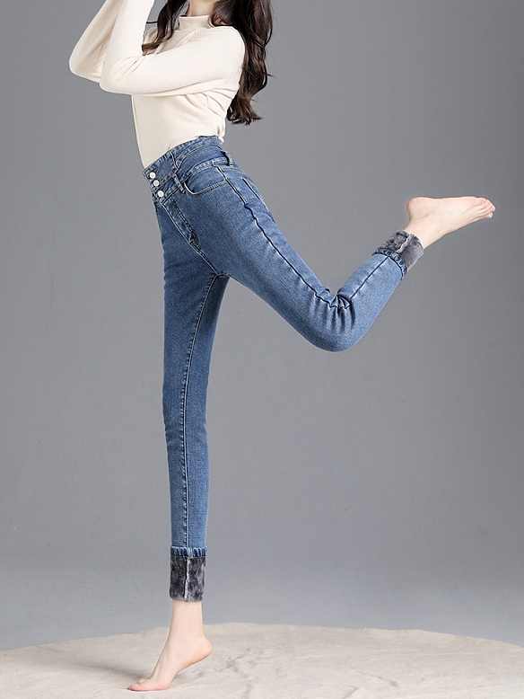 Damen Teddy Gefütterte Jeans Verdicken Leggings FH215