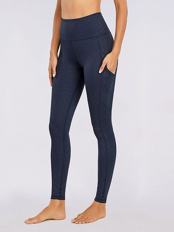 Damen Leopard High Waist Leggings Sport Yogahose mit Taschen FH002